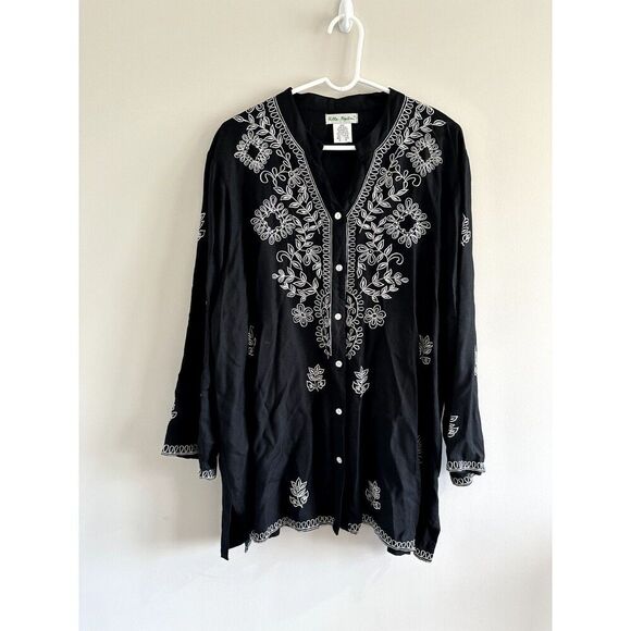 Ulla Popken Women's Blouse Button Up Women's Size 2XL (16/18) Rayon Embroidered - Picture 1 of 7